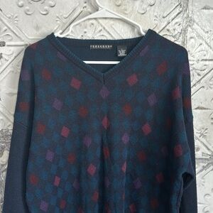 Vintage Argyle cozy knit wool blend oversized grandpa vneck sweater